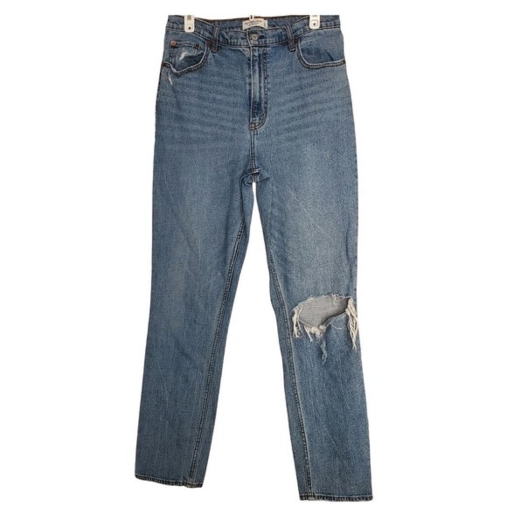 Abercrombie & Fitch 90's Slim‎ Straight Ultra High Rise Distressed Med Wash 12L